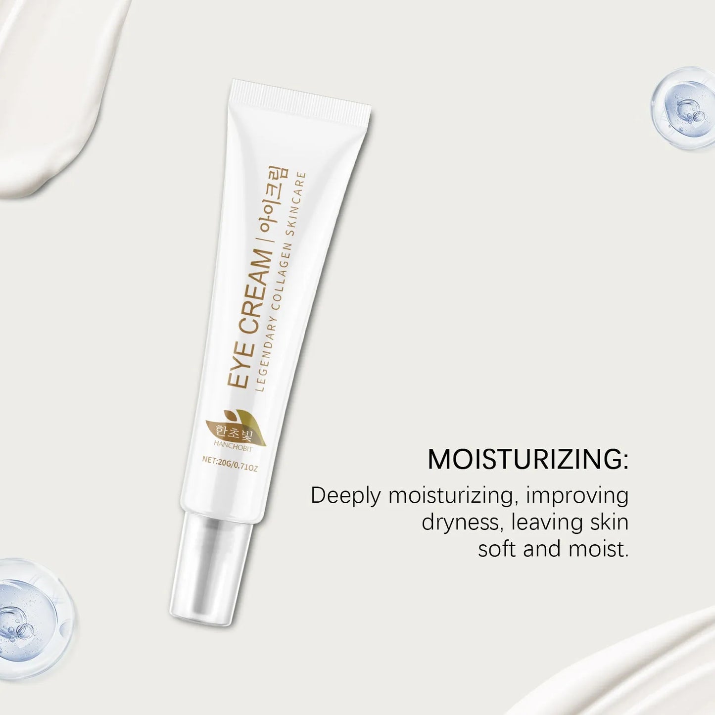 White jar of collagen and hyaluronic acid eye cream, 20g net weight.