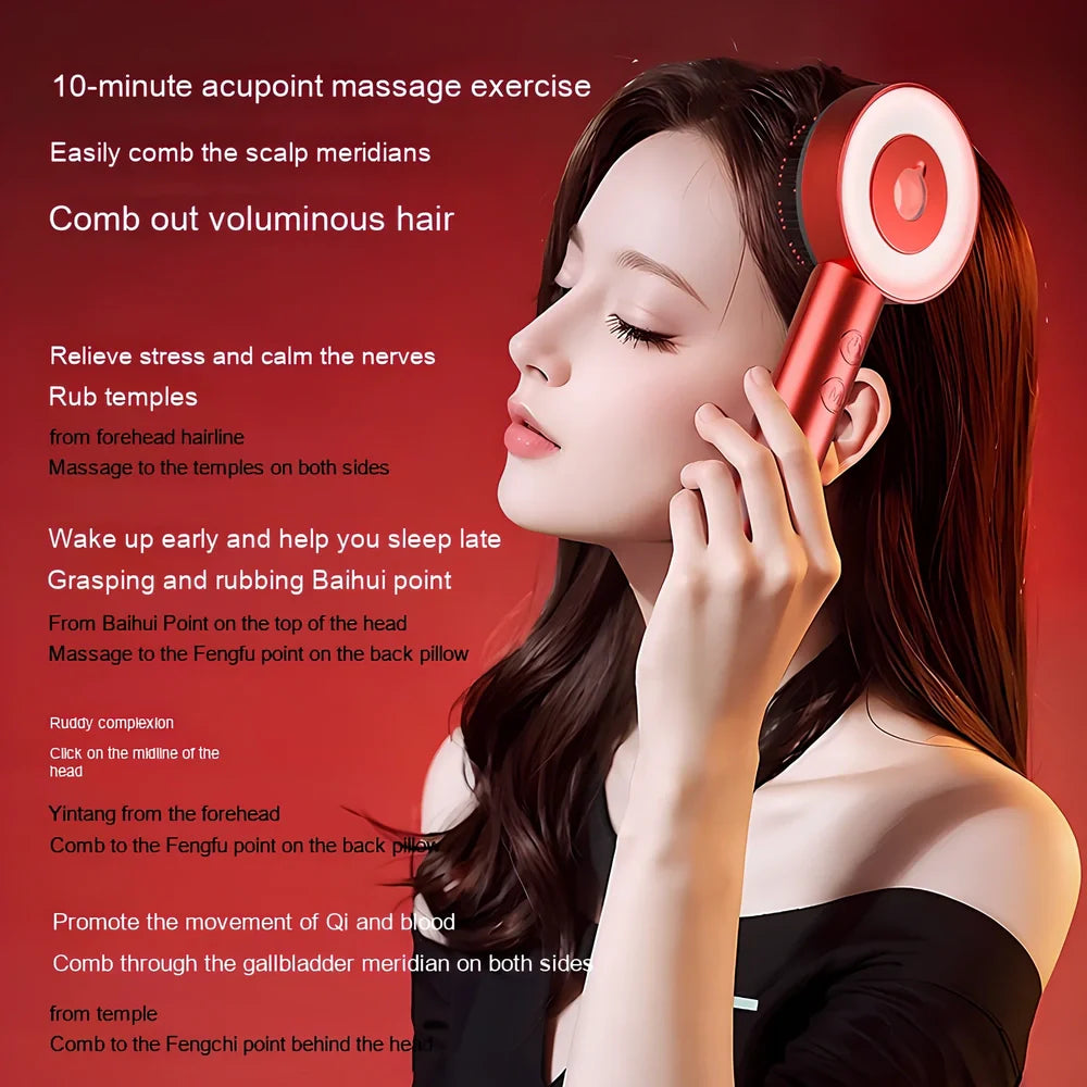 Fluffy comb scalp massager with infrared light therapy measuring 230mm × 85mm × 45mm