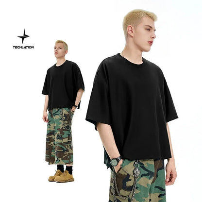 Men's sand grey quick-drying short sleeve T-shirt with loose regular fit on hanger