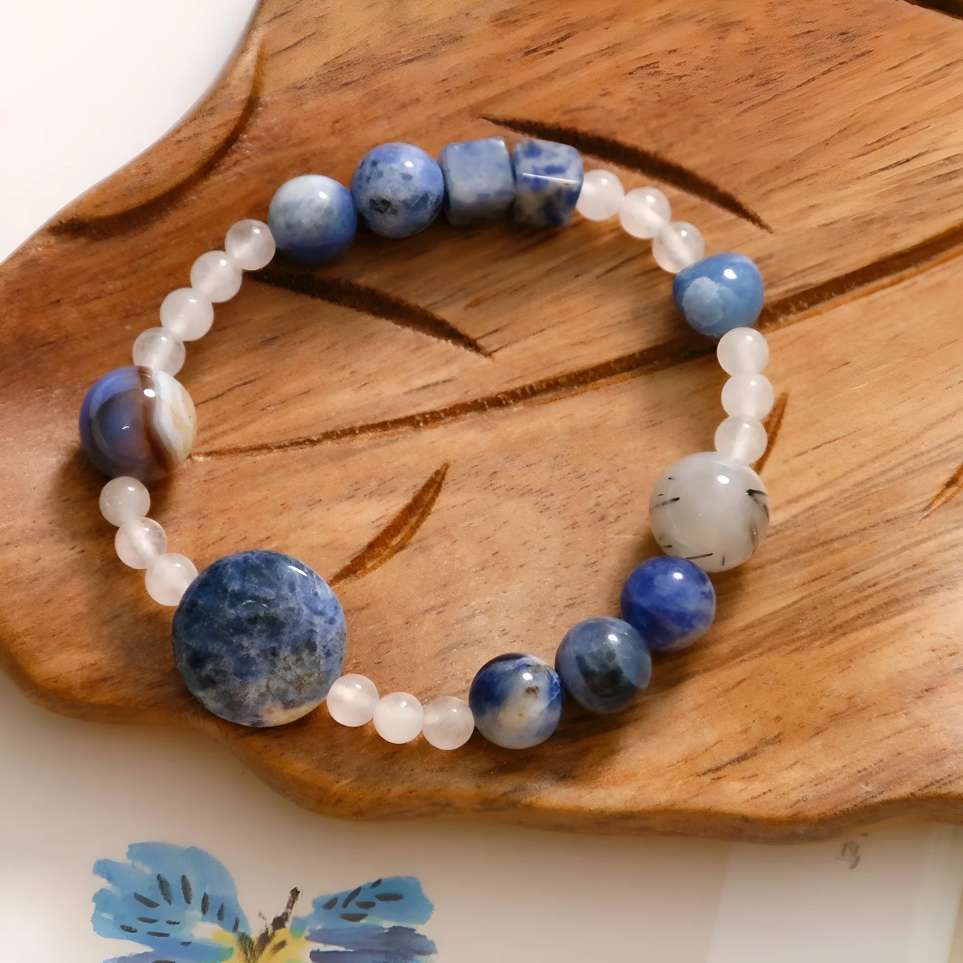 Hand-woven natural blue point stone black hair crystal agate geometric bracelet