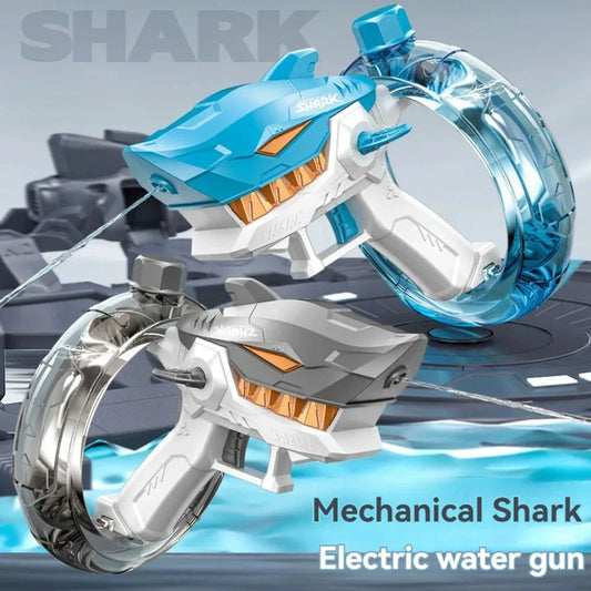 A powerful electric water blaster with a sleek shark design, perfect for summer fun and water battles.