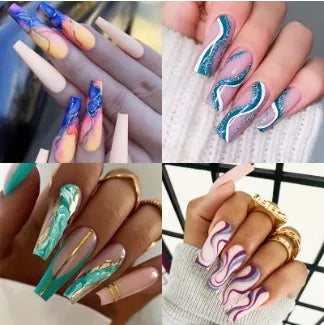 Ballet wave line design nail stickers in 96-piece set with jelly glue tubes