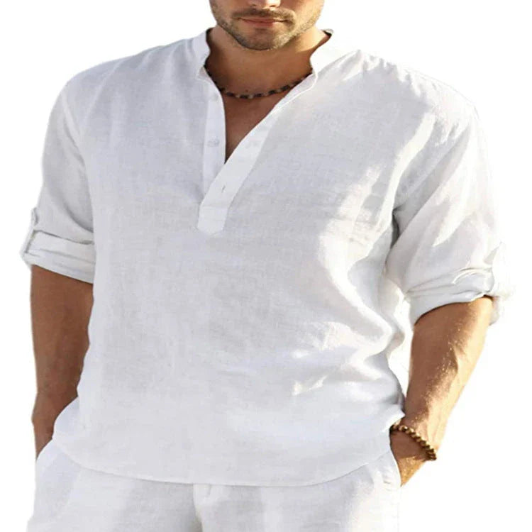 Stylish Men's Linen Casual Shirt with Stand Collar