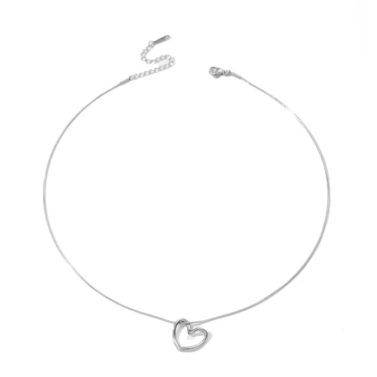 Elegant titanium steel heart pendant necklace with adjustable chain in gold and silver colors