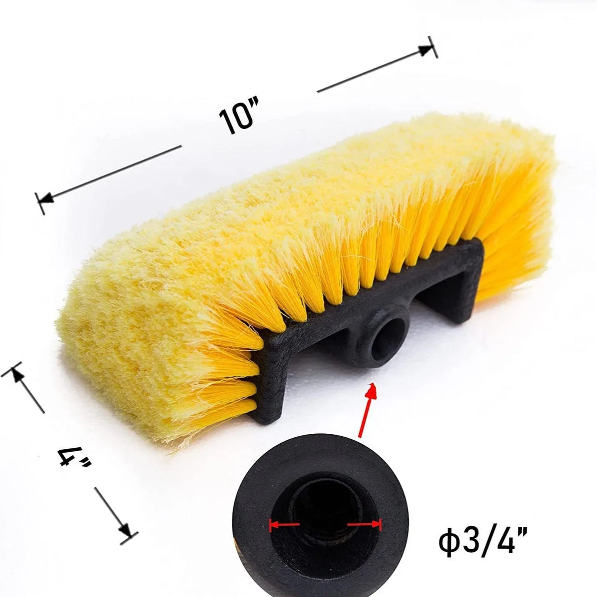 Yellow portable car wash brush with removable four-section rod and flow-through brush head