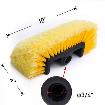 Yellow portable car wash brush with removable four-section rod and flow-through brush head