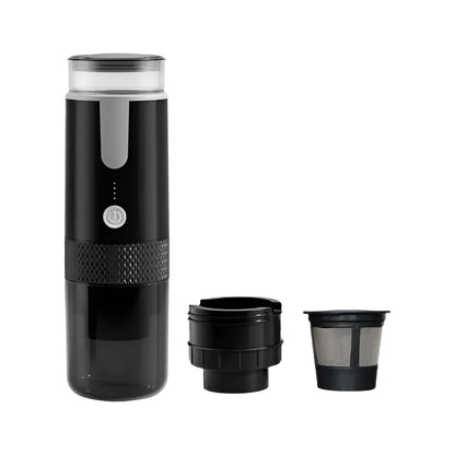 Black wireless portable capsule coffee machine for K Cups with car charger compatibility