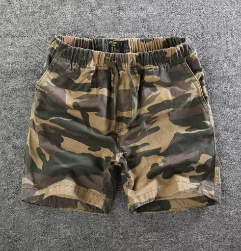Men's pure cotton loose-fitting straight-leg shorts in a camouflage green colour.