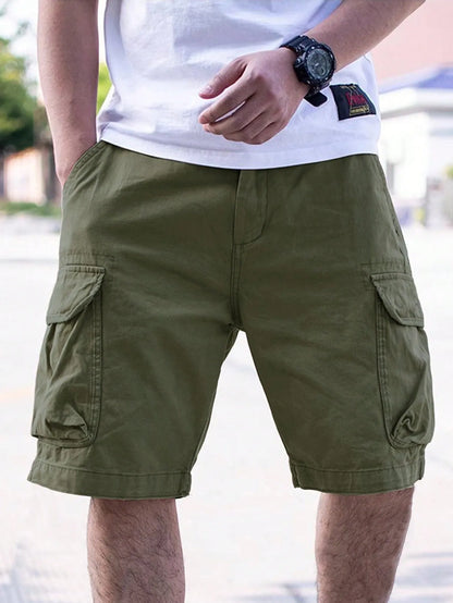 Men's loose fit cotton blend work shorts in Army Green colour for summer wear