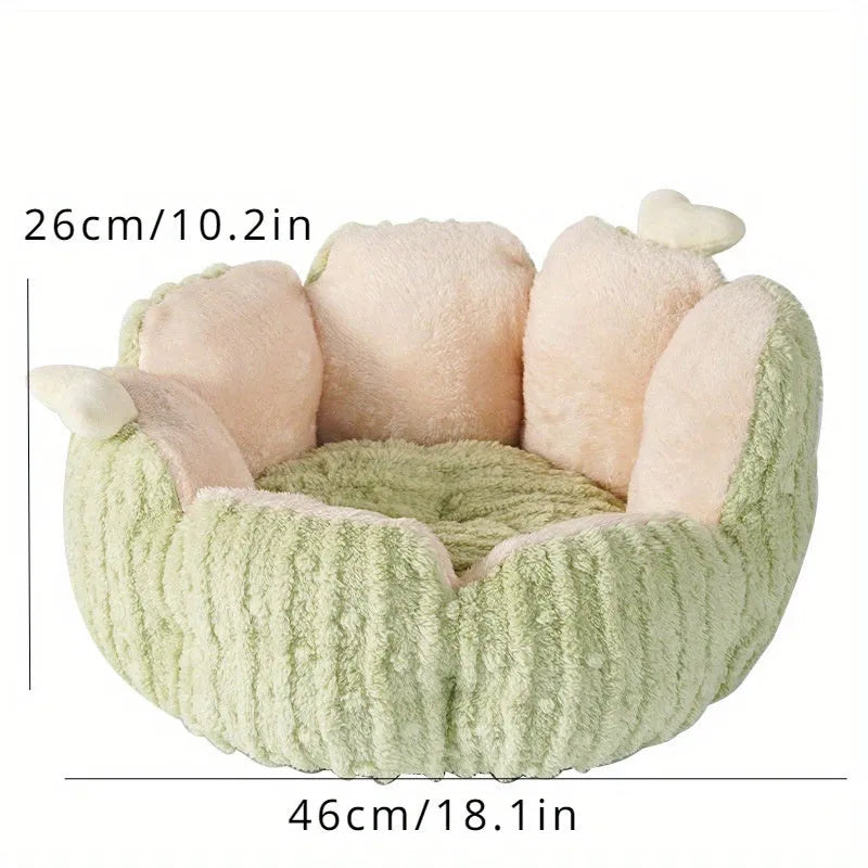 Cactus pattern soft cat litter kennel in purple or green, showing large and small size options
