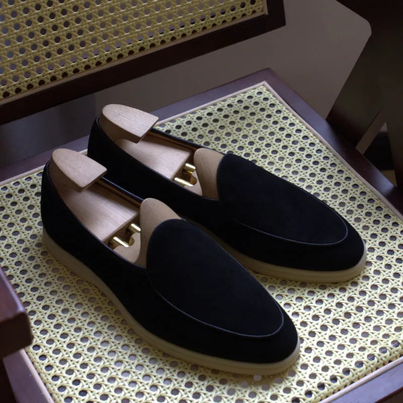British handmade men's loafers in black full grain leather with TPR sole, low tube sock design