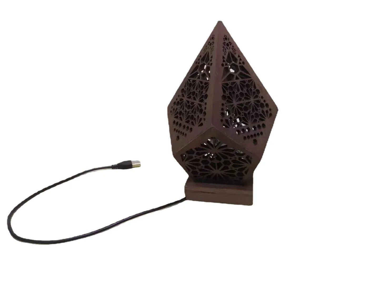 Wooden projection lamp with 3D diamond-shaped lights and colourful prism ring effects, creating a cosy and enchanting atmosphere