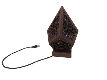 Wooden projection lamp with 3D diamond-shaped lights and colourful prism ring effects, creating a cosy and enchanting atmosphere