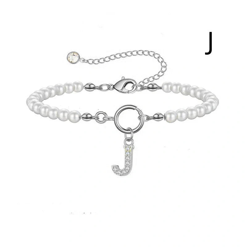 2024 Fashion Toggle Clasp Initial Bracelet with 6mm Pearl