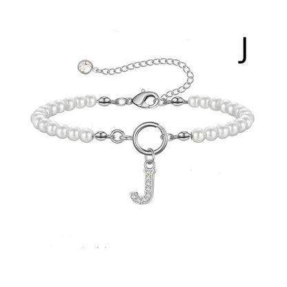 2024 Fashion Toggle Clasp Initial Bracelet with 6mm Pearl