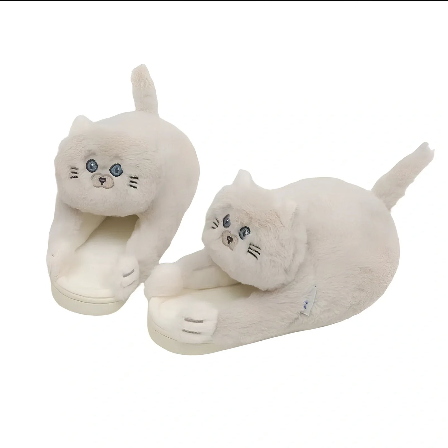 Blue cat pattern cotton slippers with 1.5cm heel and non-slip soles for UK sizes 35-43