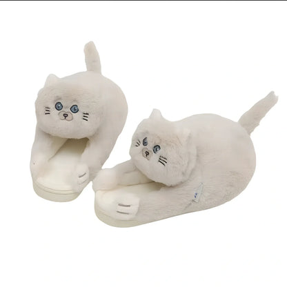 Blue cat pattern cotton slippers with 1.5cm heel and non-slip soles for UK sizes 35-43