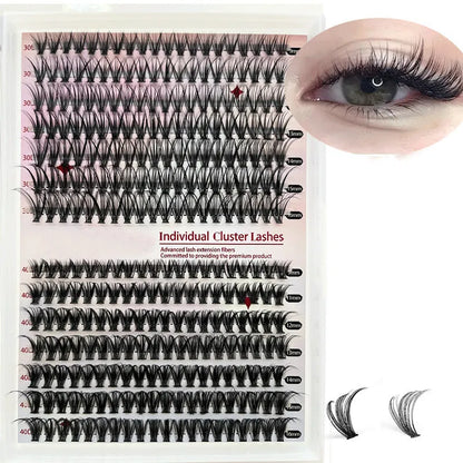 DIY mixed pack of 30D and 40D false cluster eyelashes with tweezers
