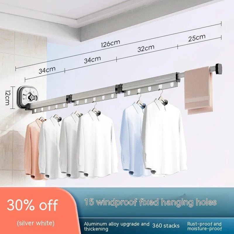 Aluminium suction cup folding clothes hanger with retractable drying rack