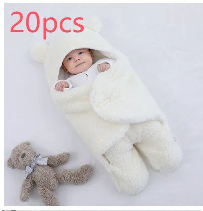 Baby quilted sleeping bag wrapper in cotton blend fabric showing size and colour options