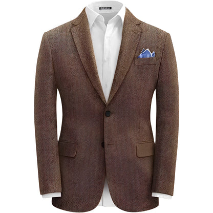 Men's single-breasted herringbone suit jacket, slim fit, brown or grey, sizes XS to 6XL