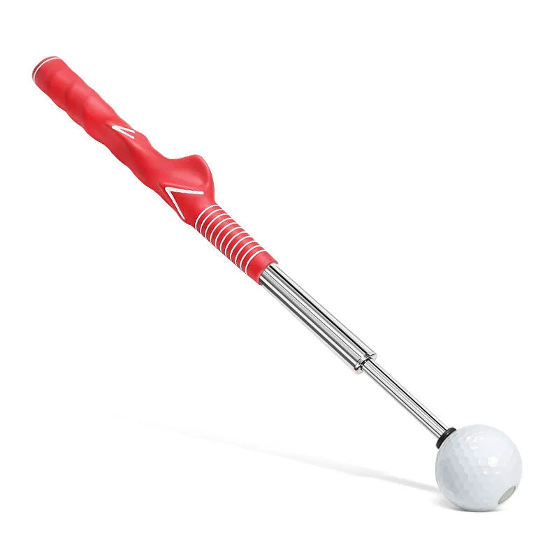 Golf telescopic swing simulator with adjustable stainless steel shaft in black, blue, or red colours for home training