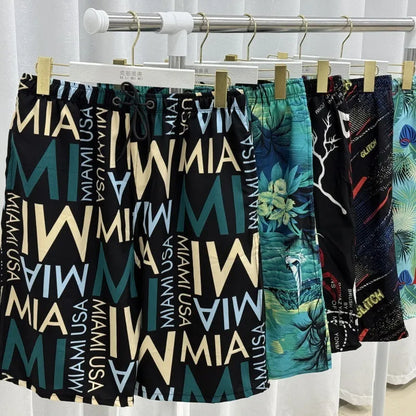 Men's loose casual beach trousers with striped pattern in quick-drying ice silk fabric