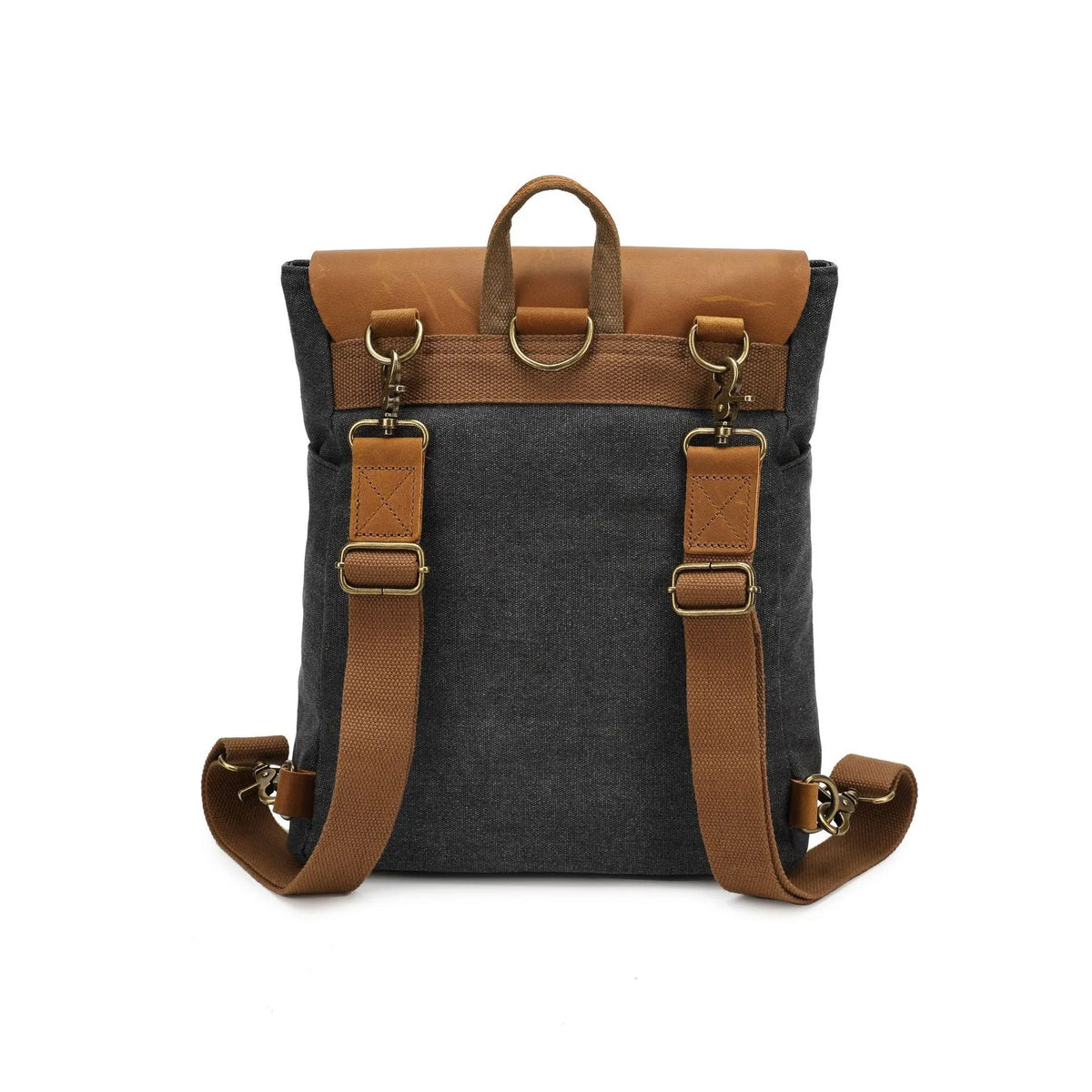 Crazy Horse leather detail casual student backpack in canvas, shown in one of five colour options.