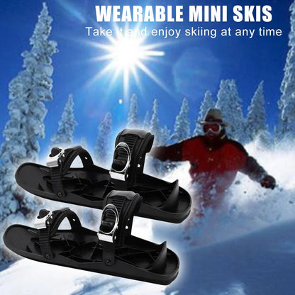 Adjustable snowshoeing mini skates with durable nylon soles, reinforced TPU laces, and customizable metal buckles for a secure fit across a wide range of shoe sizes