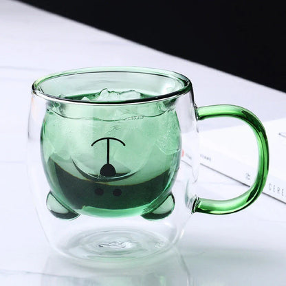 Creative Bear Double Coffee Milk Glass Cup for kids in four colours