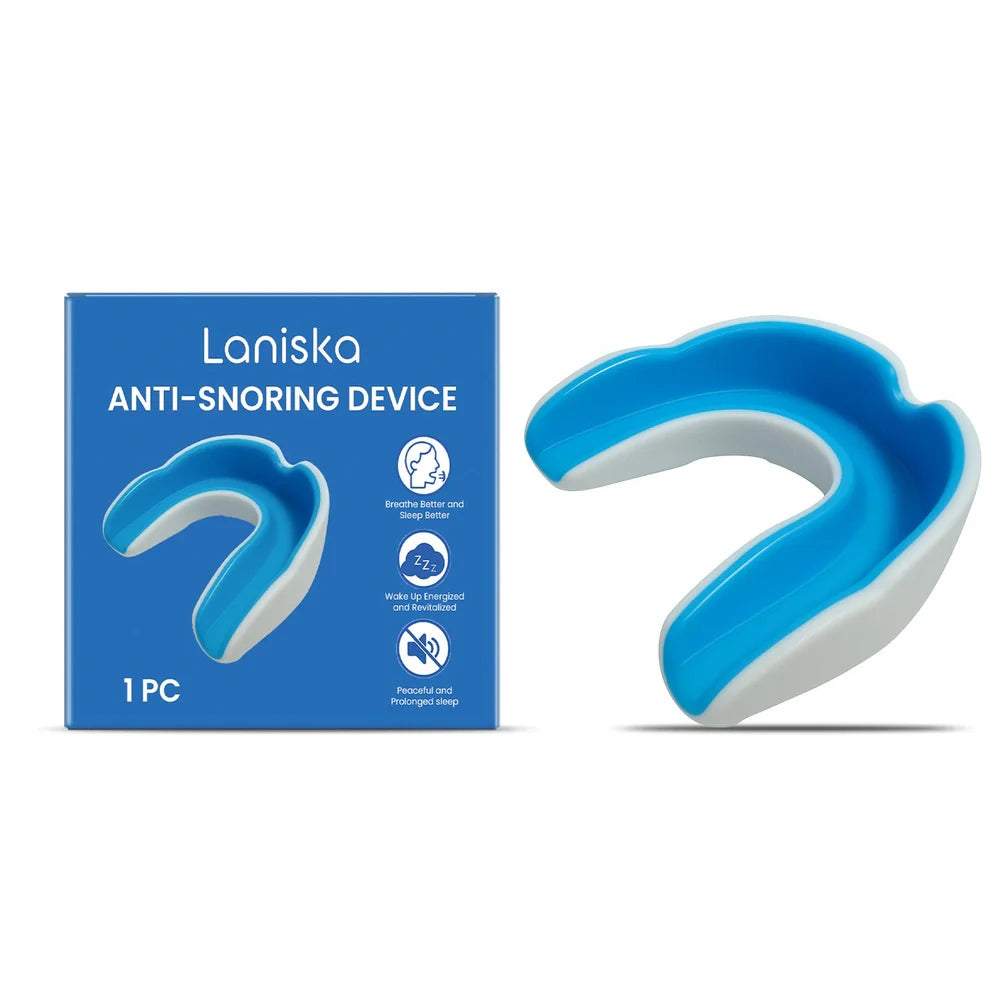 Medical-grade silicone anti-snoring device showing nasal placement for breathing support