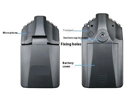 Driving recorder with 6 lights, night vision, motion detection, 1080p, and optional memory card.