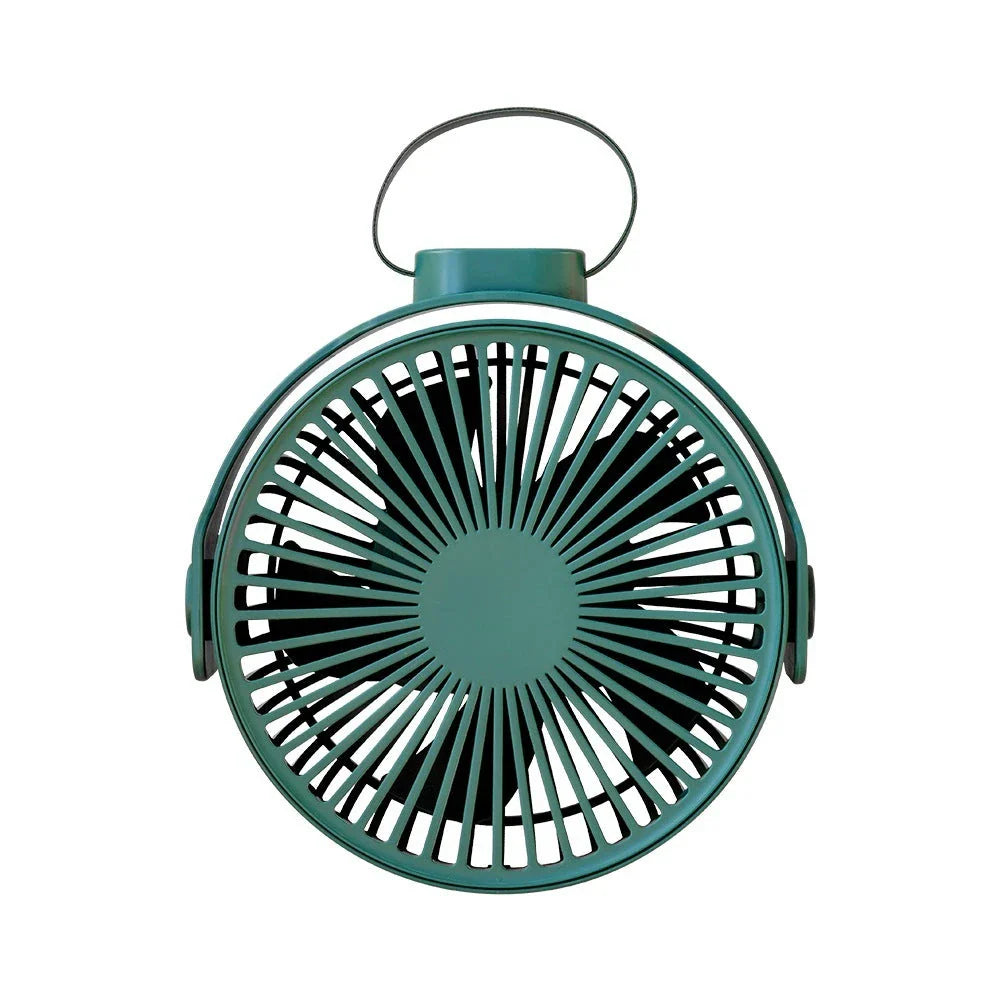 Portable USB desk fan with 360-degree rotation, multiple wind speeds, and long-lasting battery life