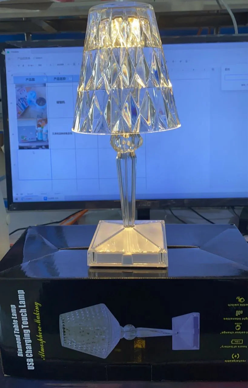 Transparent USB charging night light with diamond atmosphere design and touch switch for three-level dimming