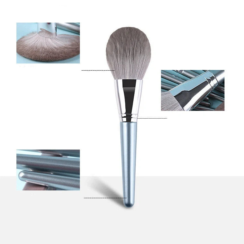 14-piece wooden handle makeup brush set with 4.5cm artificial fibre bristles and PU storage bag