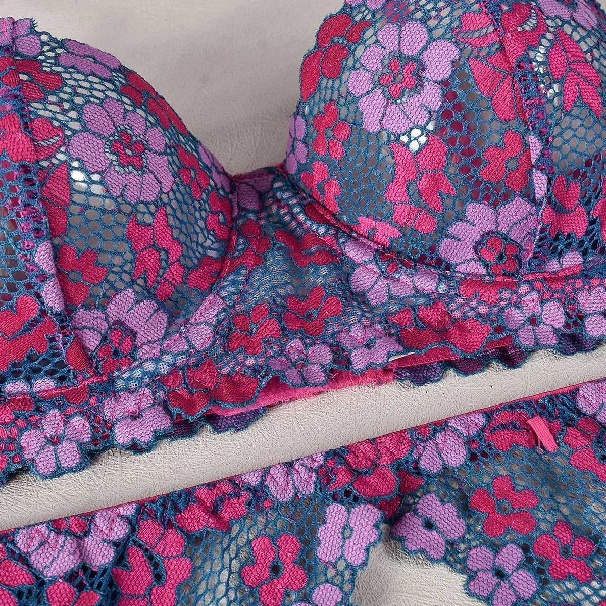 Rose red women's embroidered bikini with contrast colour trim