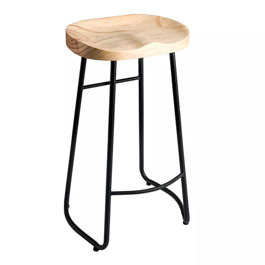 Wrought iron bar stool with solid wood seat, 42x42x75cm