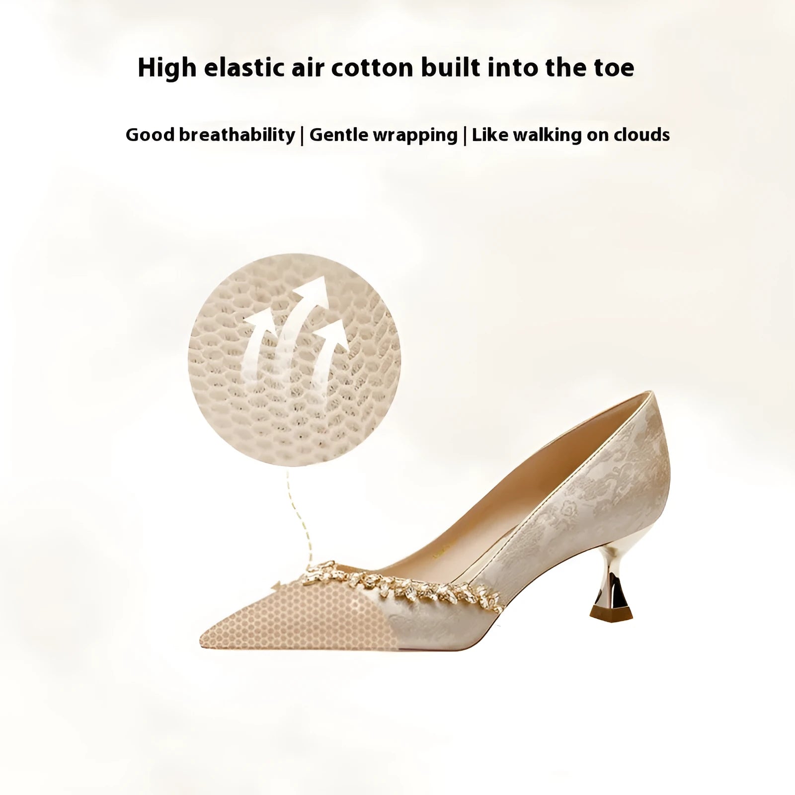 Chinese style satin wedding high heels with rhinestone detailing in champagne, green or silver