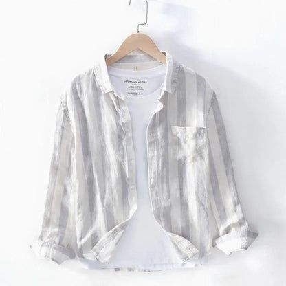 Men's plus-size Hong Kong style shirt with long sleeves in blue or light grey colour options
