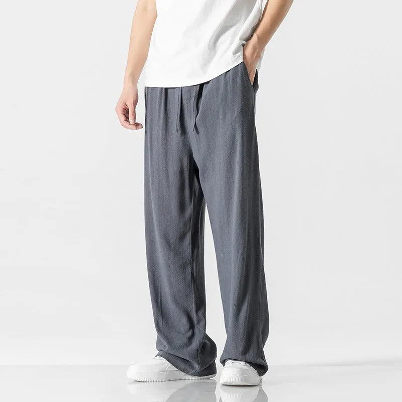 Men's bamboo fibre cropped trousers with drawstring waist in straight-leg cut
