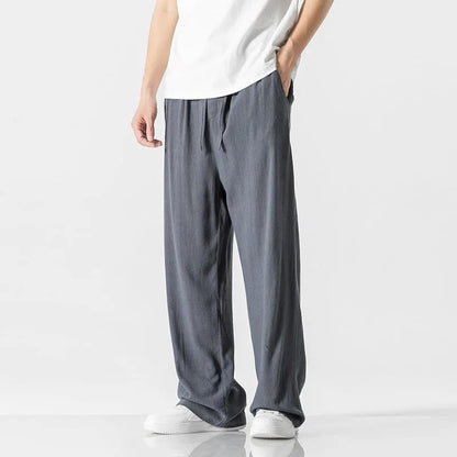 Men's bamboo fibre cropped trousers with drawstring waist in straight-leg cut
