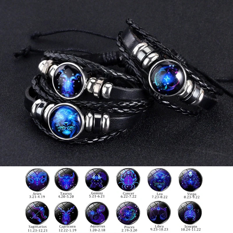 12 Constellations Luminous Bracelet glowing in the dark with zodiac designs