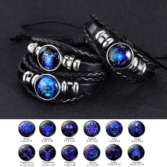 12 Constellations Luminous Bracelet glowing in the dark with zodiac designs