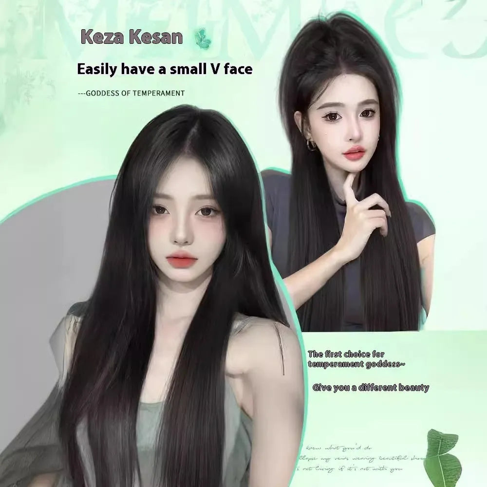 Female full-head wig with forehead lace seamless construction in brown black and cold brown colour options