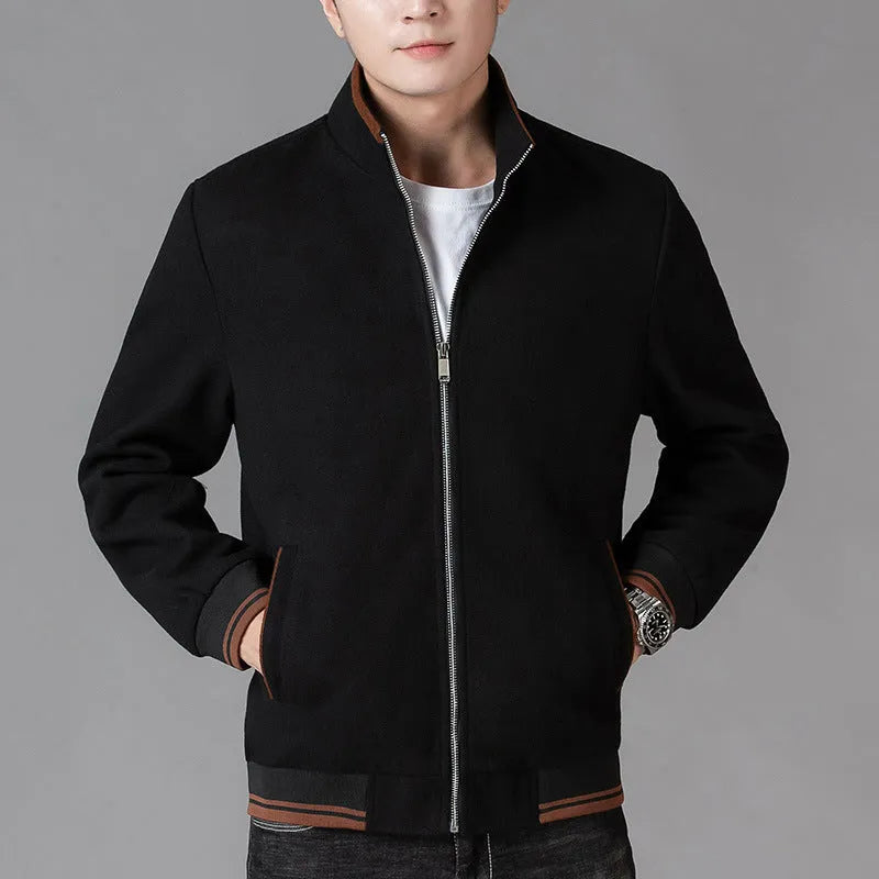 Men's grey sports fleece jacket with long sleeves and side pocket, shown on a hanger