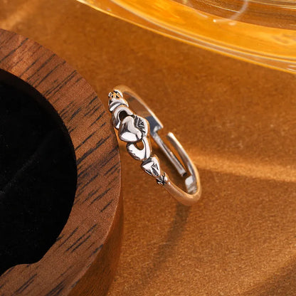 Women's copper open ring in heart shape with retro silver finish