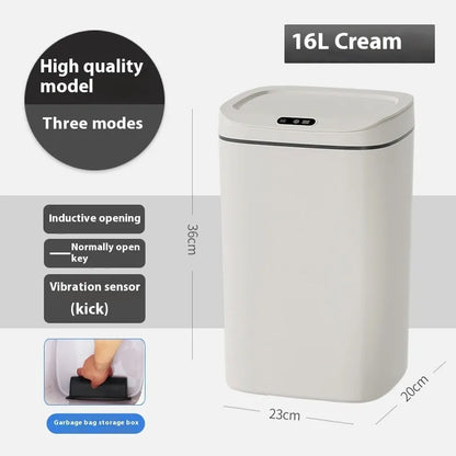Square automatic induction garbage bin with sensor opening lid in milky white colour variant