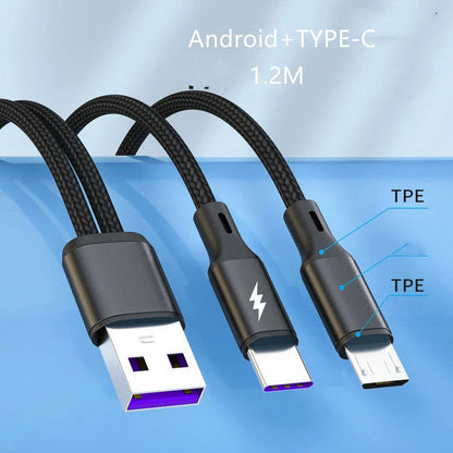 Braided 2-in-1 Fast Charging Cable with Thickened Copper Core for Simultaneous Dual Device Charging