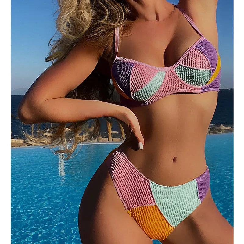 Women's colour-matched push up bikini with steel bracket stitching and sleeveless design
