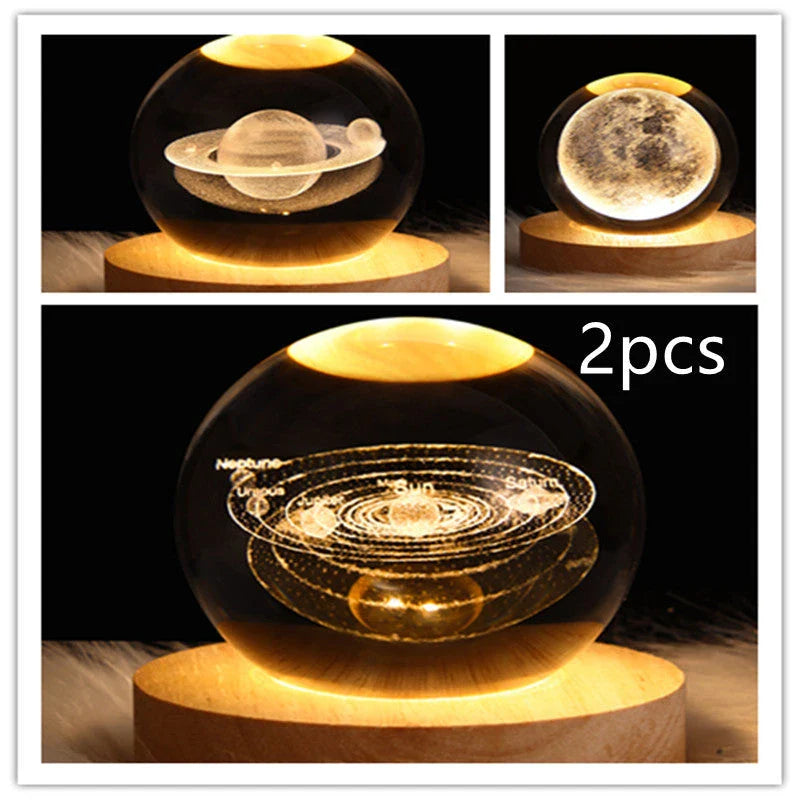 Enchanting galaxy crystal ball night light with 3D pattern, creating a mesmerizing celestial display for bedroom decor